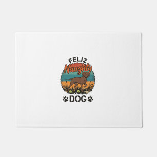 Feliz Naughty Dog Brown Retro Sun Paw Prints Doormat