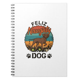 Feliz Naughty Dog Brown Retro Sun Paw Prints Notebook