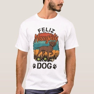 Feliz Naughty Dog Brown Retro Sun Paw Prints T-Shirt