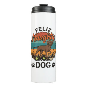 Feliz Naughty Dog Brown Retro Sun Paw Prints Thermal Tumbler