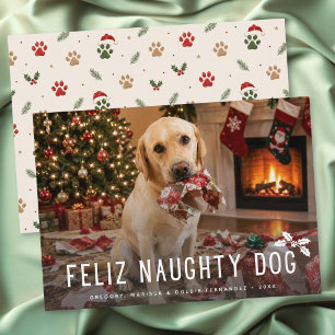 Feliz Naughty Dog Funny Photo Christmas Holiday Card