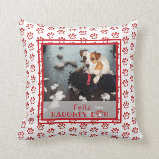 Feliz Naughty Dog Red Paw Pattern Pet Photo  Cushion