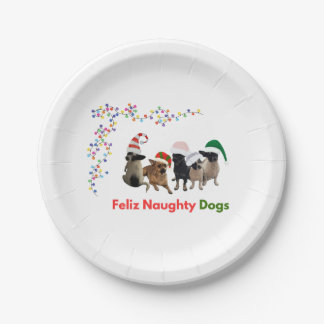 Feliz Naughty Dogs Christmas Party Paper Plates