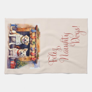 Feliz Naughty Dogs! Christmas Tea Towel