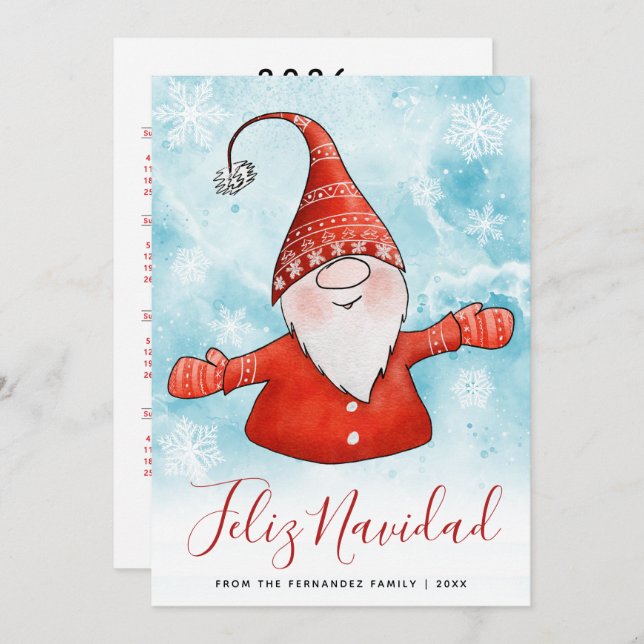 Feliz Navidad 2025 Calendar Nordic Gnome Christmas Holiday Card (Front/Back)