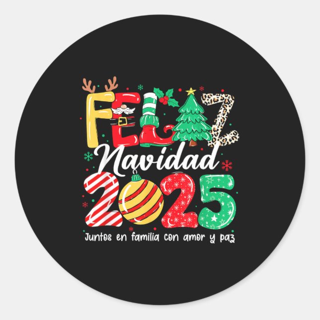 Feliz Navidad 2025 Spanish Christmas Mexican Famil Classic Round Sticker (Front)