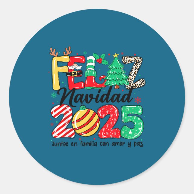 Feliz Navidad 2025 Spanish Christmas Mexican Famil Classic Round Sticker (Front)
