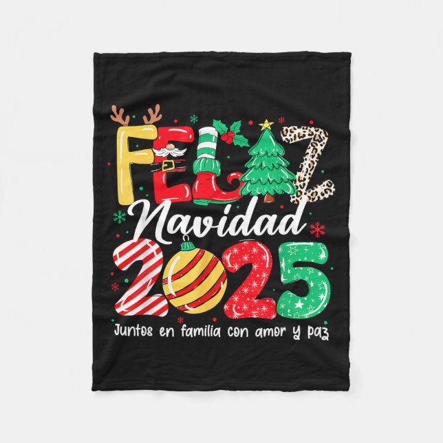 Feliz Navidad 2025 Spanish Christmas Mexican Famil Fleece Blanket (Front)