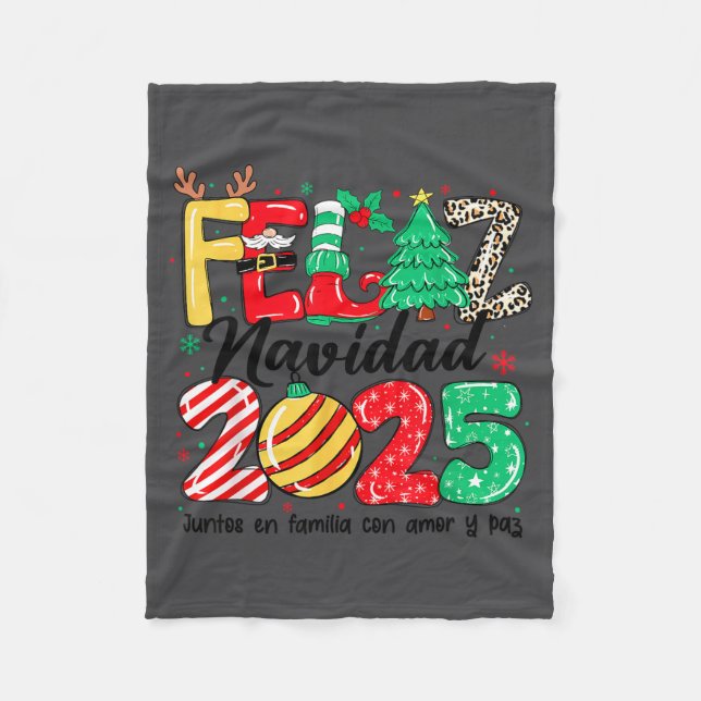 Feliz Navidad 2025 Spanish Christmas Mexican Famil Fleece Blanket (Front)
