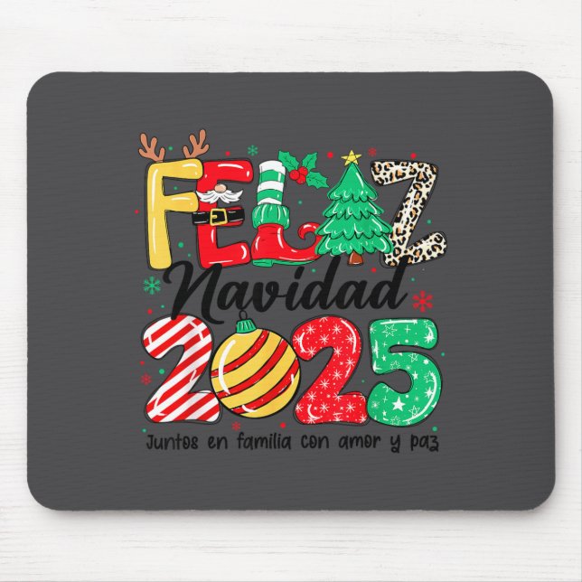 Feliz Navidad 2025 Spanish Christmas Mexican Famil Mouse Mat (Front)