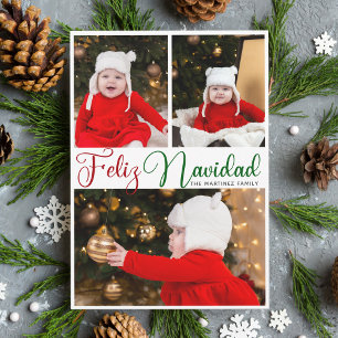 Feliz Navidad 3 Photo Cute Spanish Christmas Holiday Card