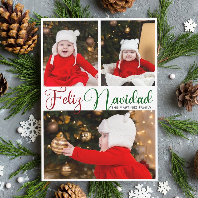 Feliz Navidad 3 Photo Cute Spanish Christmas Holiday Card (Creator Uploaded)