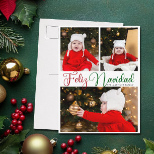 Feliz Navidad 3 Photo Cute Spanish Christmas Holiday Postcard