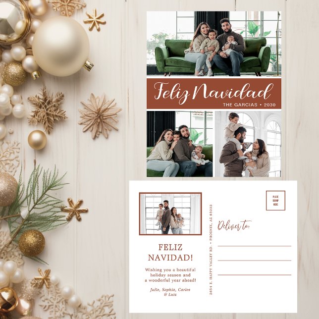 Feliz Navidad 4 Photo Holiday Postcard (Creator Uploaded)