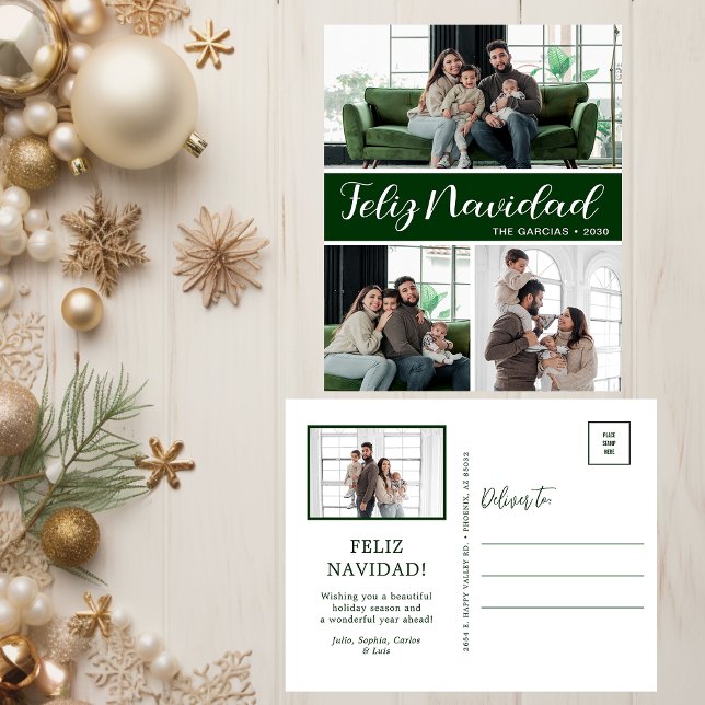 Feliz Navidad 4 Photo Holiday Postcard (Creator Uploaded)