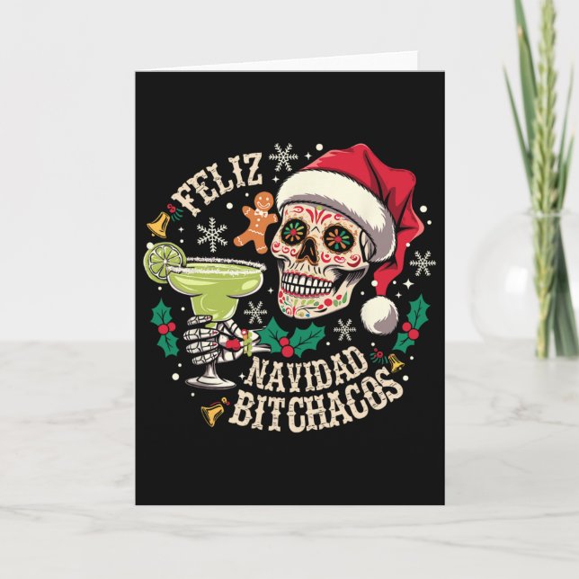 Feliz Navidad Achos Funny Skull Spanish Merry Chri Card (Front)