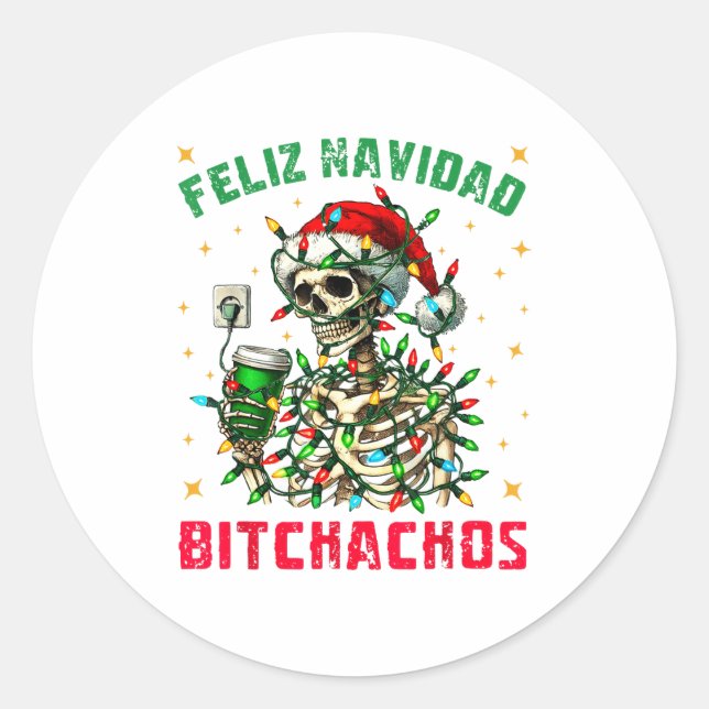 Feliz Navidad Achos Shirt Merry Xmas Christmas Lig Classic Round Sticker (Front)