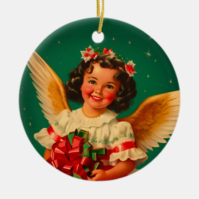 "Feliz Navidad" Angel  Ceramic Tree Decoration (Front)