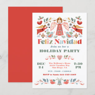 Feliz Navidad Angel Mexican Christmas Party Invitation