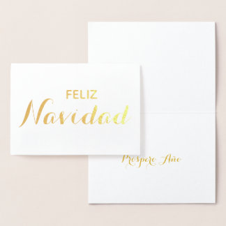 Feliz Navidad Año Spanish Christmas Elegant Script Foil Card