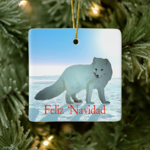 Feliz Navidad - Arctic Fox Ceramic Tree Decoration
