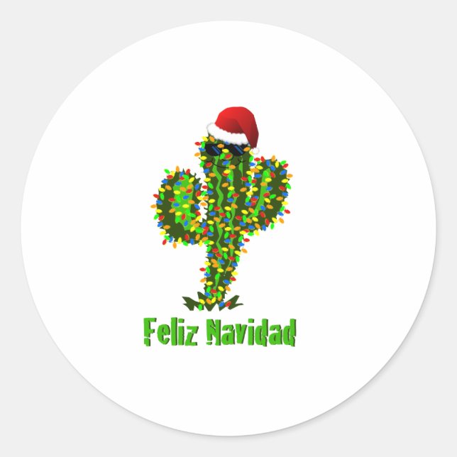 Feliz Navidad - Arizona Christmas Saguaro Lights Classic Round Sticker (Front)