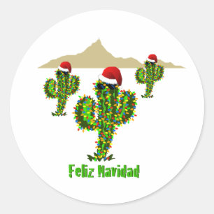 Feliz Navidad - Arizona Christmas Saguaro Lights Classic Round Sticker