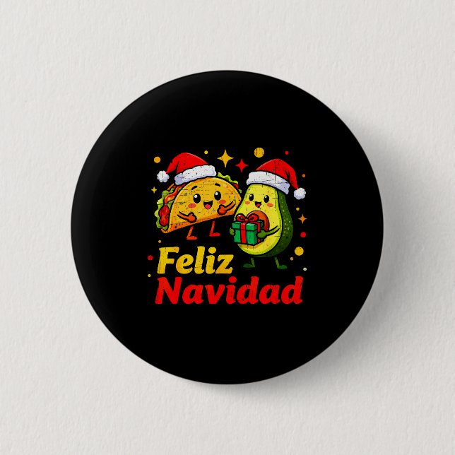 Feliz Navidad Avocado Tacos Mexican Xmas Family Ma 6 Cm Round Badge (Front)