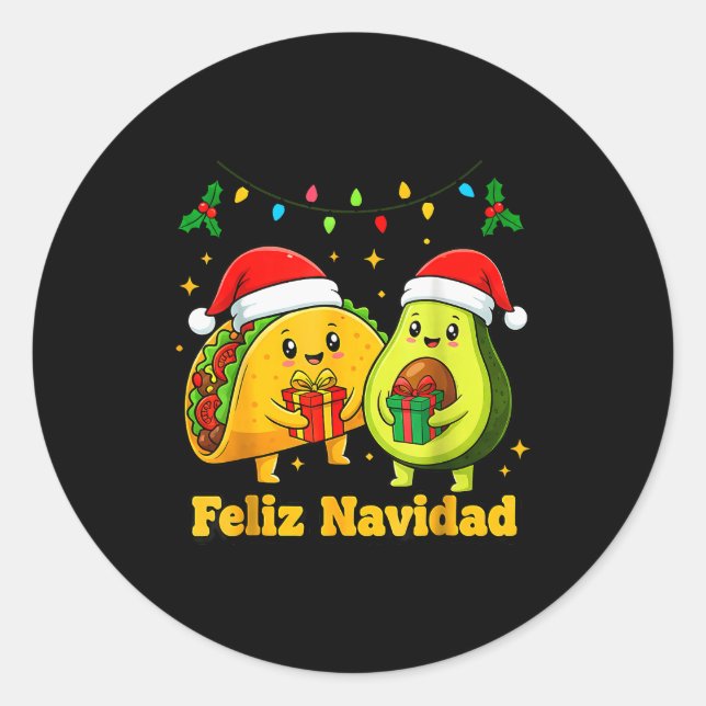 Feliz Navidad Avocado Tacos Mexican Xmas Family Ma Classic Round Sticker (Front)