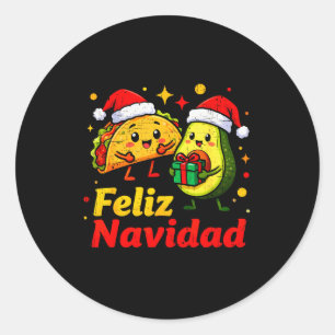 Feliz Navidad Avocado Tacos Mexican Xmas Family Ma Classic Round Sticker