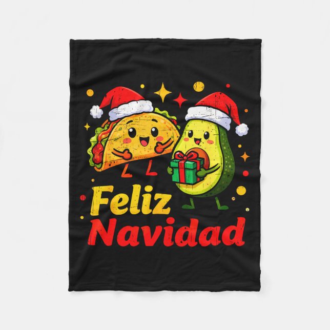 Feliz Navidad Avocado Tacos Mexican Xmas Family Ma Fleece Blanket (Front)