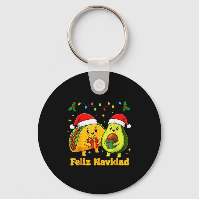 Feliz Navidad Avocado Tacos Mexican Xmas Family Ma Key Ring (Front)