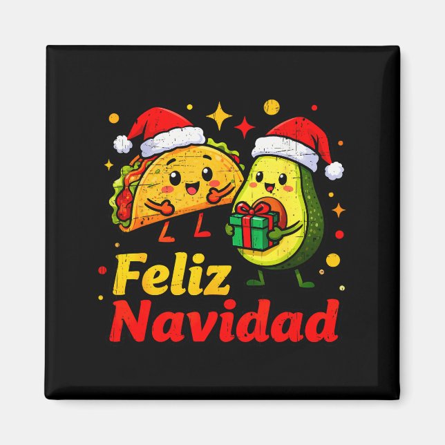 Feliz Navidad Avocado Tacos Mexican Xmas Family Ma Magnet (Front)