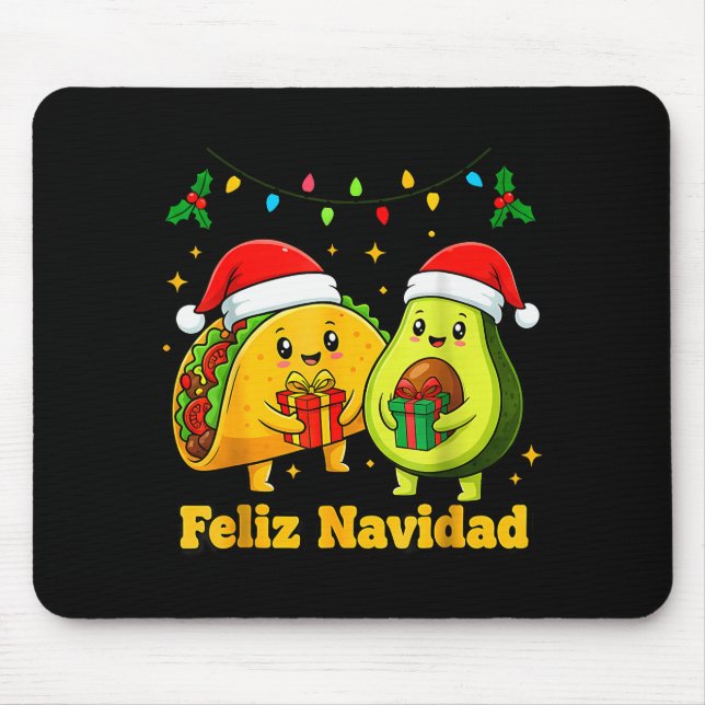Feliz Navidad Avocado Tacos Mexican Xmas Family Ma Mouse Mat (Front)