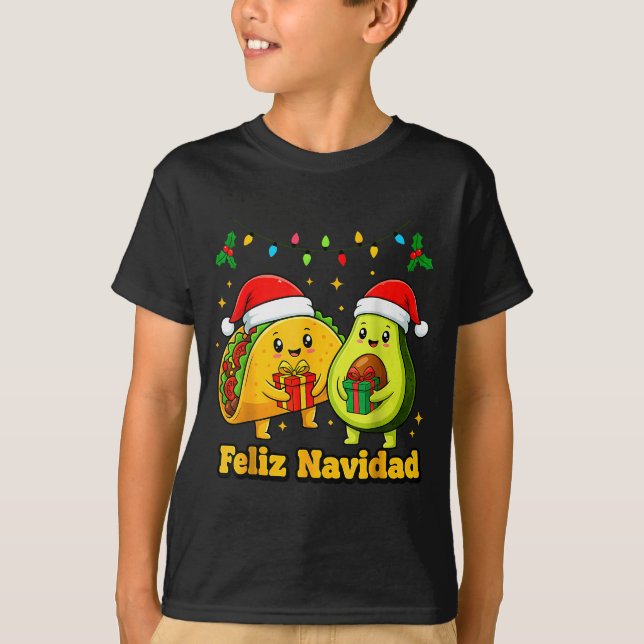 Feliz Navidad Avocado Tacos Mexican Xmas Family Ma T-Shirt (Front)