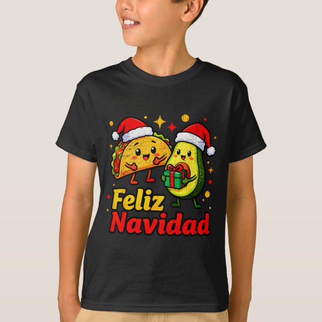 Feliz Navidad Avocado Tacos Mexican Xmas Family Ma T-Shirt (Front)