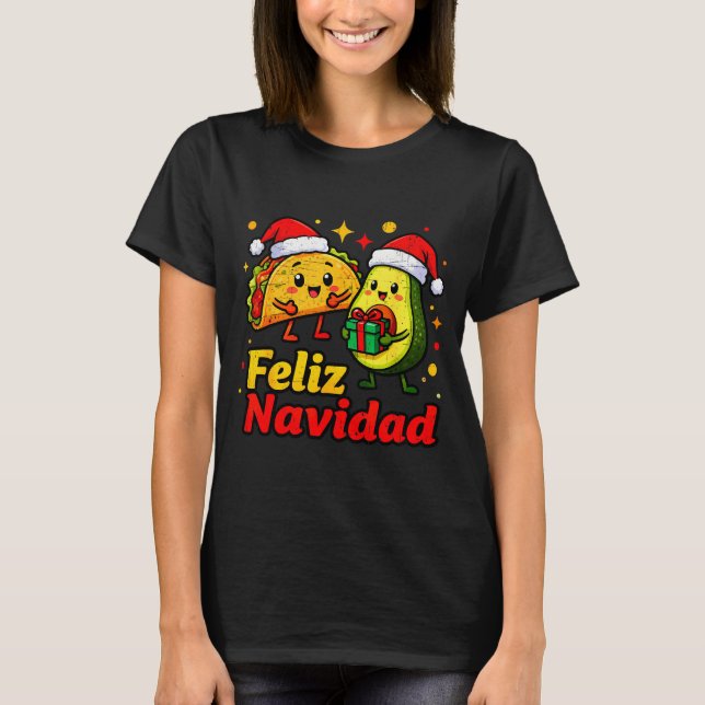 Feliz Navidad Avocado Tacos Mexican Xmas Family Ma T-Shirt (Front)