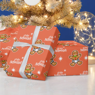 ¡Feliz Navidad! Baby Gingerbread on Sunset Orange Wrapping Paper