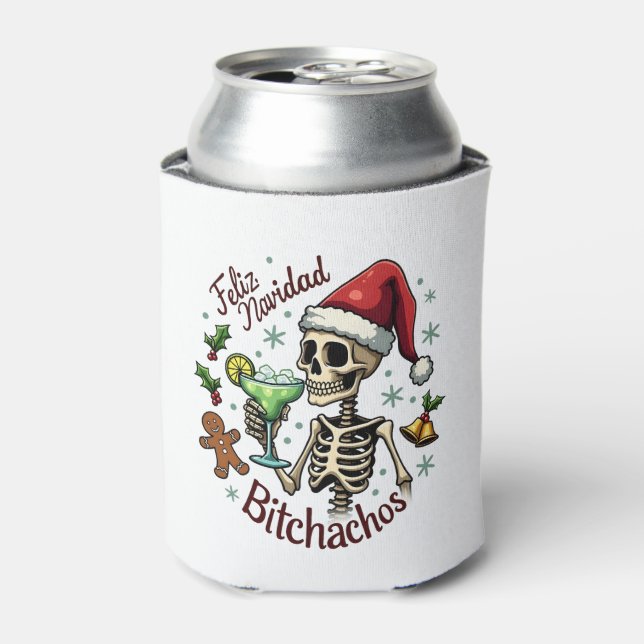 Feliz Navidad Bitchachos Funny Skull Spanish Merry Can Cooler (Can Front)