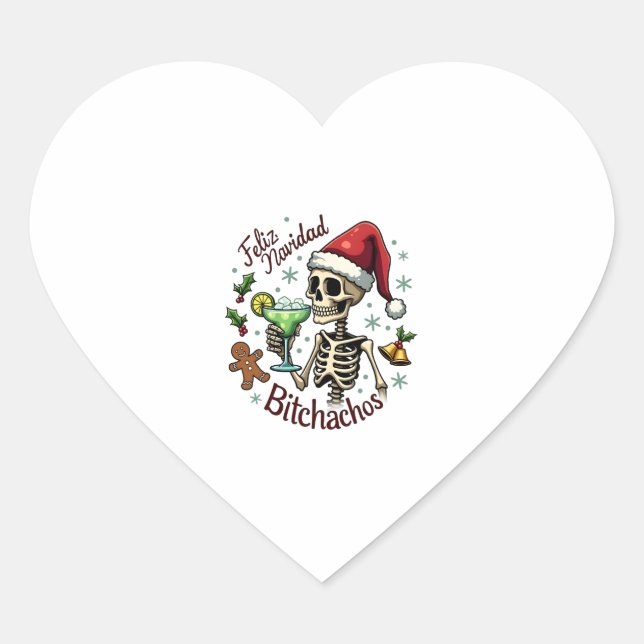 Feliz Navidad Bitchachos Funny Skull Spanish Merry Heart Sticker (Front)