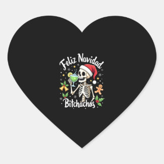 Feliz Navidad Bitchachos Funny Skull Spanish Merry Heart Sticker