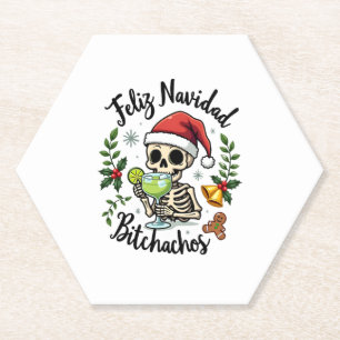Feliz Navidad Bitchachos Funny Skull Spanish Merry Paper Coaster