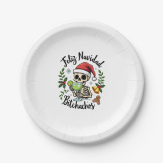 Feliz Navidad Bitchachos Funny Skull Spanish Merry Paper Plate