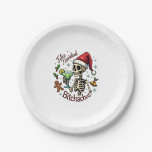 Feliz Navidad Bitchachos Funny Skull Spanish Merry Paper Plate