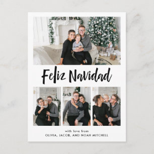 Feliz Navidad   Black and White Multi Photo Grid Holiday Postcard