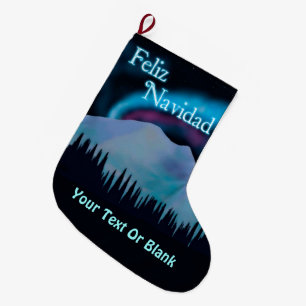 Feliz Navidad - Blue Aurora Large Christmas Stocking