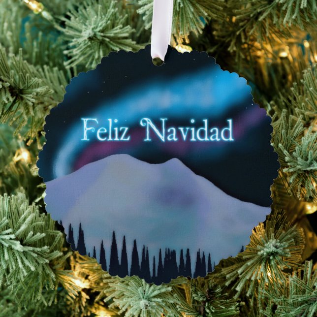 Feliz Navidad - Blue Aurora Tree Decoration Card (Insitu (Tree))
