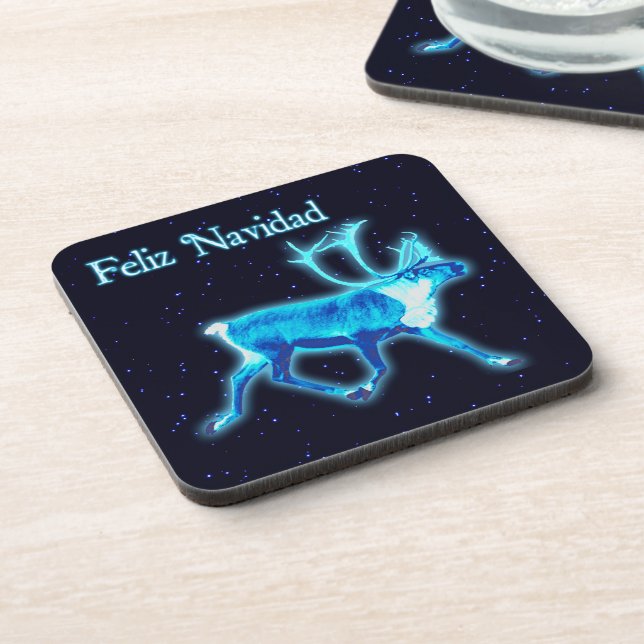 Feliz Navidad - Blue Caribou (Reindeer) Coaster (Left Side)