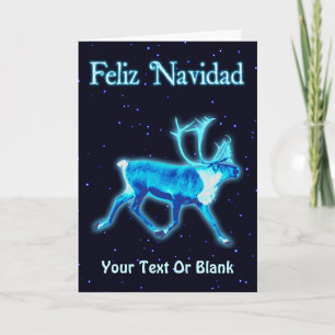 Feliz Navidad - Blue Caribou (Reindeer) Holiday Card