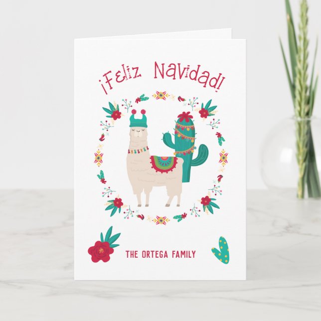 Feliz Navidad Bright and Festive Llama Christmas Card (Front)